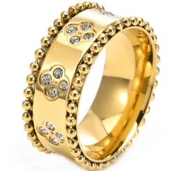 **COI Gold Tone Titanium Ring With Cubic Zirconia-9672AA
