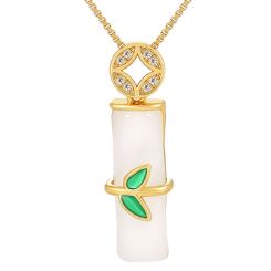**COI Gold Tone Titanium Necklace With Synthetic Jade & Cubic Zirconia(Length: 19.6 inches)-9690AA