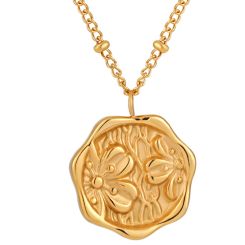 **COI Gold Tone Titanium Floral Tag  Necklace(Length: 17.7 inches)-9694AA