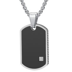 **COI Titanium Black Silver Dog Tag Pendant With Cubic Zirconia-9749AA