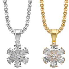 **COI Titanium Gold Tone/Silver Floral Necklace With Cubic Zirconia(Length: 17.7 inches)-9769AA