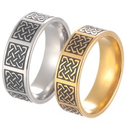 **COI Titanium Gold Tone/Silver Celtic Pipe Cut Flat Ring-9787AA