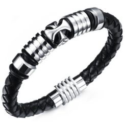 **COI Titanium Cross Black Genuine Leather Bracelet With Steel Clasp(Length: 8.66 inches)-9788AA