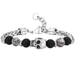 **COI Titanium Carnelian & Black Onyx Skull Bracelet With Steel Clasp(Length: 8.27 inches)-9807AA