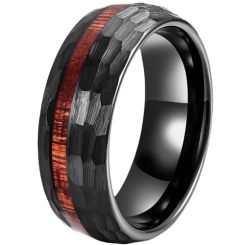 **COI Black Tungsten Carbide Hammered Ring With Wood-9820AA