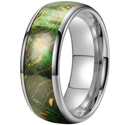 **COI Tungsten Carbide Rose/Gold Tone/Silver Dome Court Ring With Green Wood-9835AA