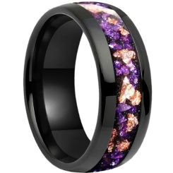 **COI Tungsten Carbide Black/Gold Tone/Silver/Rose Amethyst & Gold Foil Dome Court Ring-9838AA