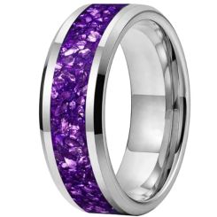 **COI Tungsten Carbide Black/Gold Tone/Silver/Rose Amethyst & Meteorite Beveled Edges Ring-9843AA