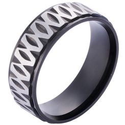 **COI Titanium Silver Black/Gold Tone/Silver Infinity Step Edges Ring-9844AA