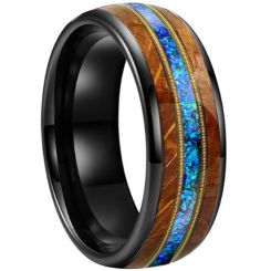 **COI Tungsten Carbide Black/Gold Tone/Silver Wire Ring With Crushed Opal & Wood-9865AA