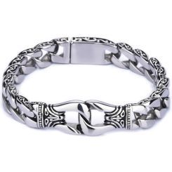 **COI Titanium Black Silver Bracelet With Stainless Steel Clasp(Length: 8.66 inches)-9890AA