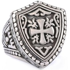 **COI Titanium Black Silver Cross Ring-9902AA