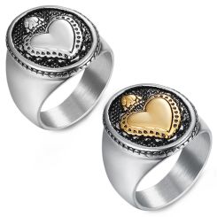 **COI Titanium Black Gold Tone Silver/Black Silver Heart Ring-9903AA