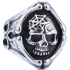 **COI Titanium Black Silver Skull Ring-9904AA