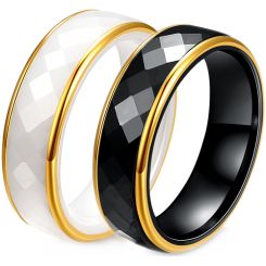**COI Gold Tone Titanium Faceted Ring With Black/White Ceramic-9908AA