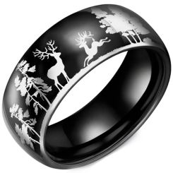 **COI Titanium Black/Silver Deer Forest & Tree Ring-9910AA