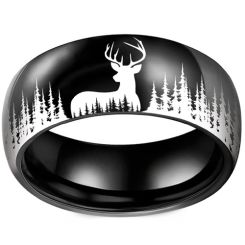 **COI Titanium Black/Silver Deer Forest & Tree Ring-9911AA