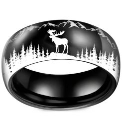 **COI Titanium Black/Silver Deer Forest & Mountain Ring-9913AA