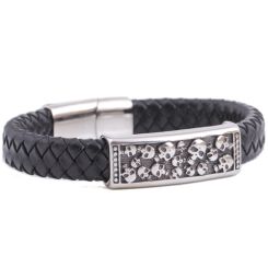 **COI Titanium Skull Black Genuine Leather Bracelet With Steel Clasp(Length: 8.27 inches)-9924AA