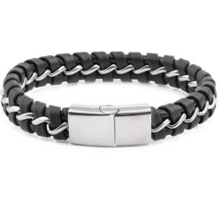 **COI Titanium Black Genuine Leather Bracelet With Steel Clasp(Length: 9.06 inches)-9925AA