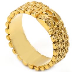 **COI Titanium Black/Gold Tone/Silver Skull Ring-9948AA