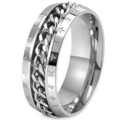 **COI Titanium Black/Gold Tone/Silver Ring With Key chain Link & Runes-9950AA