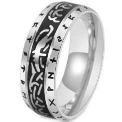 **COI Titanium Black Gold Tone/Silver/Black Celtic Ring With Runes-9951AA