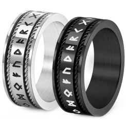 **COI Titanium Black/Gold Tone/Silver Wire Ring With Runes-9952AA