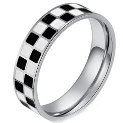 **COI Titanium Gold Tone/Silver Checkered Flag Ring-9954AA
