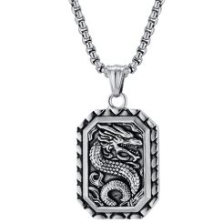 **COI Titanium Black Gold Tone/Silver Dragon Tag Pendant-9956AA