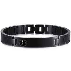 **COI Black Titanium Medical Alert Bracelet With Steel Clasp(Length: 8.07 inches)-9961AA