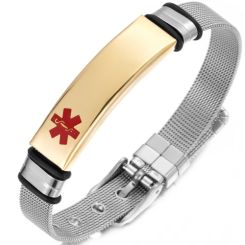 **COI Titanium Gold Tone Silver/Silver/Black Medical Alert Bracelet With Steel Clasp(Length: 9.06 inches)-9962AA