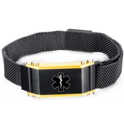 **COI Titanium Black Gold Tone Medical Alert Bracelet With Steel Clasp(Length: 8.27 inches)-9976AA