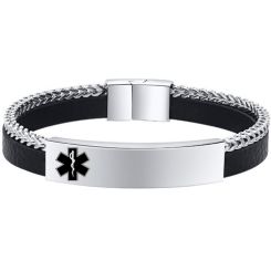 **COI Titanium Medical Alert Genuine Leather Bracelet With Steel Clasp(Length: 8.27 inches)-9985AA