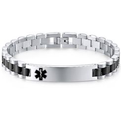 **COI Titanium Black Silver Medical Alert Bracelet With Steel Clasp(Length: 8.27 inches)-9990AA