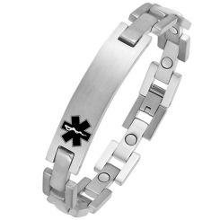 **COI Titanium Black/Gold Tone/Silver Medical Alert Bracelet With Steel Clasp(Length: 8.66 inches)-9994AA