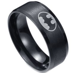 *COI Black Tungsten Carbide Bat Man Beveled Edges Ring-TG3510