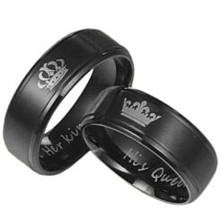 *COI Black Titanium King Queen Crown Step Edges Ring-JT4019