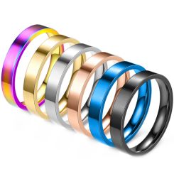 COI Titanium Black/Silver/Gold Tone/Rose/Blue/Rainbow Color 4mm Pipe Cut Flat Ring-JT964