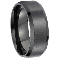 *COI Black Tungsten Carbide Polished Shiny Matt Beveled Edges Ring-TG1645