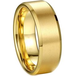 *COI Gold Tone Tungsten Carbide Polished Shiny Matt Beveled Edges Ring - TG1829