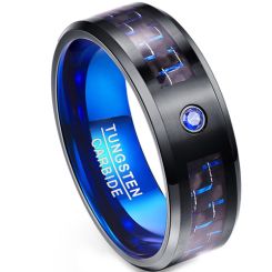 *COI Tungsten Carbide Black Blue Ring With Carbon Fiber-TG1988