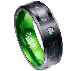 *COI Tungsten Carbide Black Green Carbon Fiber Ring-TG2165