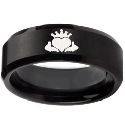 COI Black Tungsten Carbide Mo Anam Cara Beveled Edges Ring-TG261