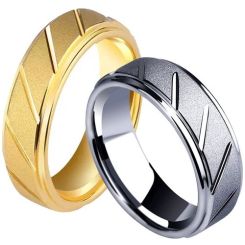 **COI Tungsten Carbide Gold Tone/Silver Diagonal Grooves Ring-TG3045