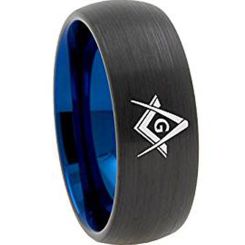 *COI Tungsten Carbide Black Blue Masonic Dome Court Ring-TG3130