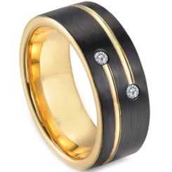 *COI Tungsten Carbide Black Gold Tone Ring With Zirconia-TG3249