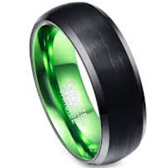 COI Tungsten Carbide Black Green Beveled Edges Ring-TG3386