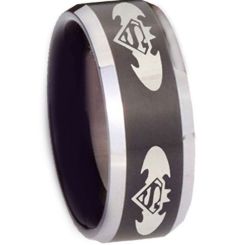 *COI Tungsten Carbide Black Silver Bat Man & Super Man Ring-TG3629