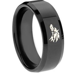 COI Black Titanium Wolf Beveled Edges Ring-3688